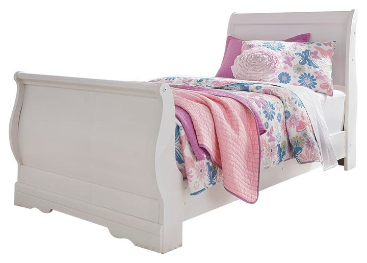 Anarasia Twin Sleigh Bed, Dresser and Mirror - White (2)