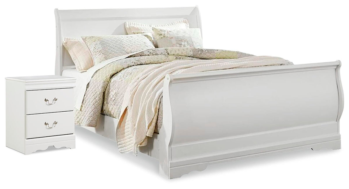 Anarasia Queen Sleigh Bed and Nightstand - White (1)