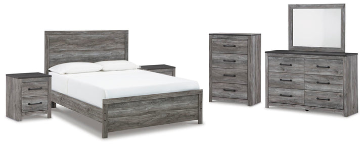 Bronyan Queen Panel Bed, Dresser, Mirror, Chest and 2 Nightstands - Dark Gray (1)