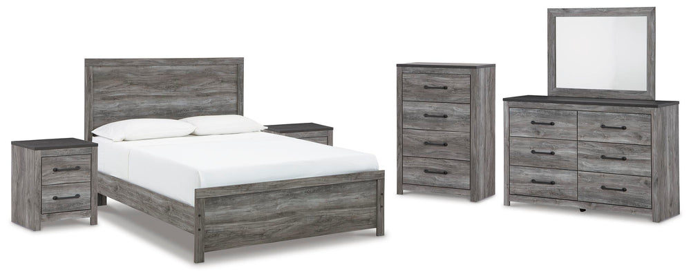 Bronyan Queen Panel Bed, Dresser, Mirror, Chest and 2 Nightstands - Dark Gray (1)