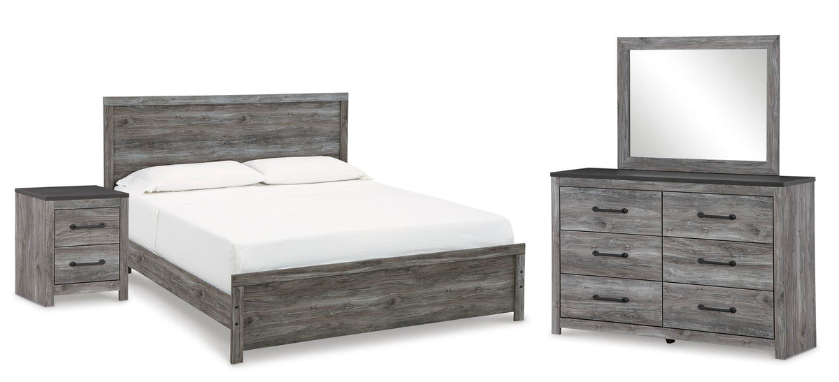 Bronyan King Panel Bed, Dresser, Mirror and Nightstand - Dark Gray (1)