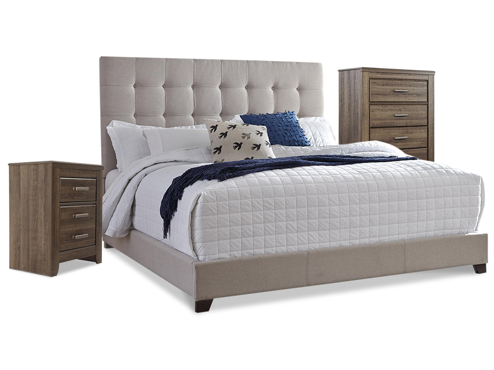 Dolante Queen Upholstered Bed with Chest of Drawers and Nightstand - Beige (1)