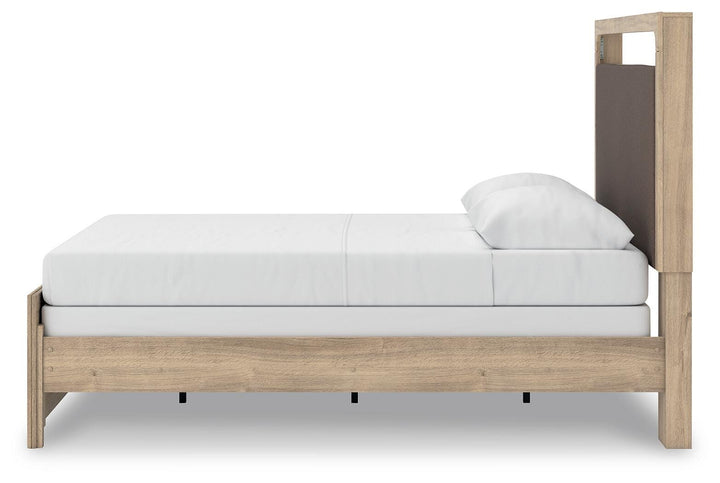 Kinlanni Queen Upholstered Panel Bed - Light Brown (8)