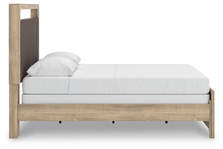 Kinlanni Queen Upholstered Panel Bed - Light Brown (6)