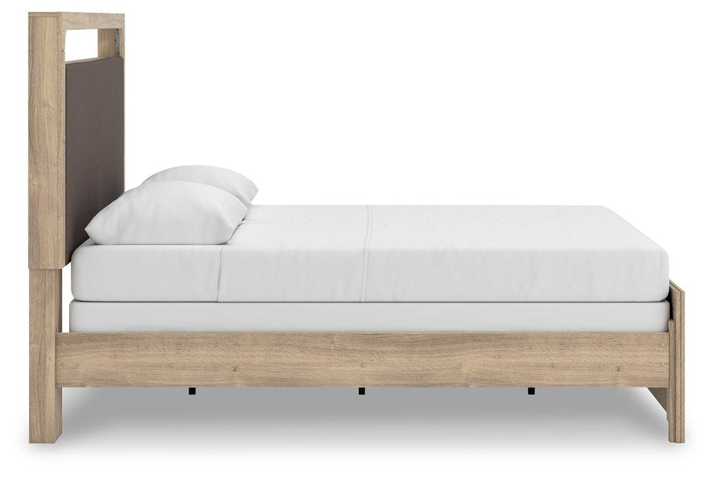 Kinlanni Queen Upholstered Panel Bed - Light Brown (6)