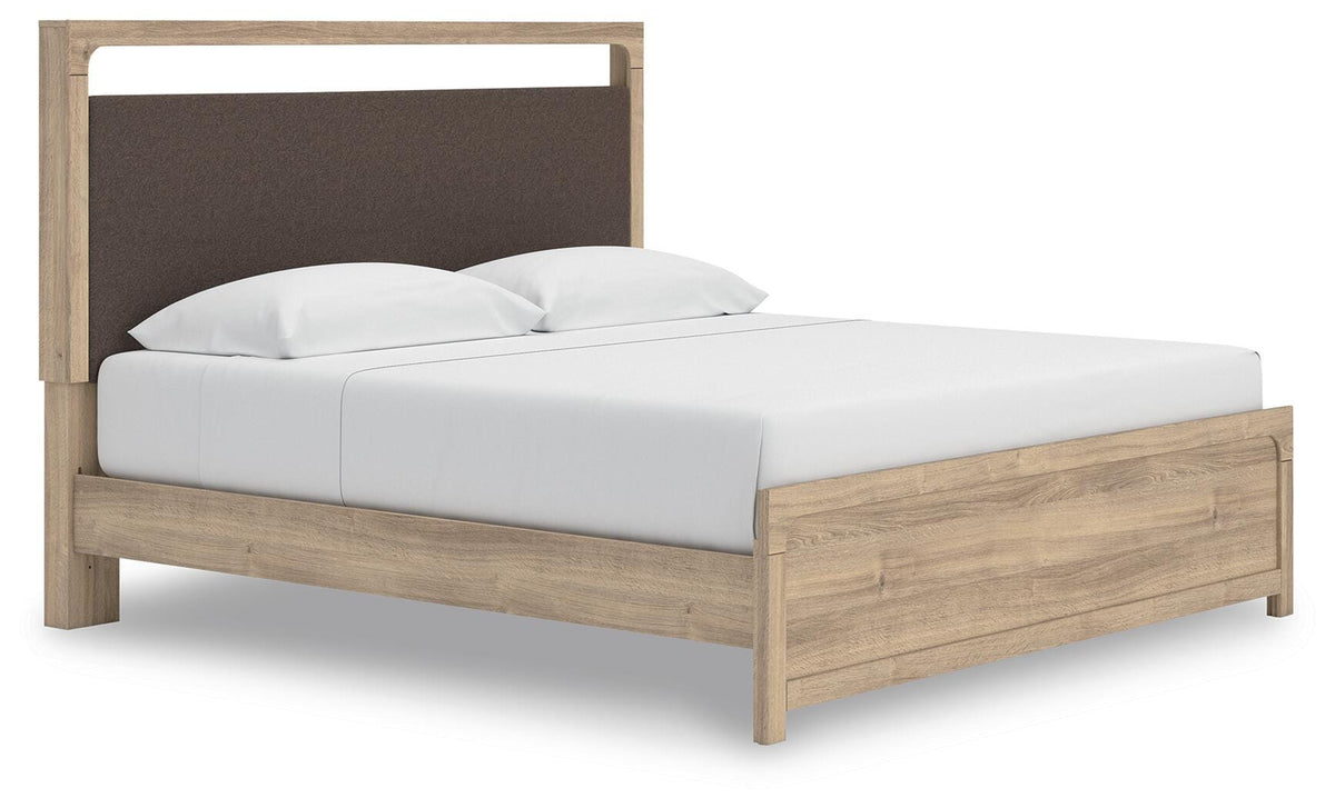 Kinlanni King Upholstered Platform Bed - Tan (1)