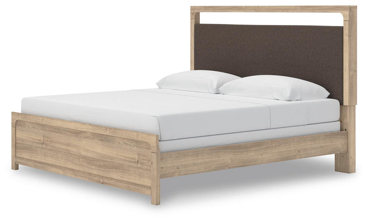 Kinlanni King Upholstered Panel Bed - Light Brown (4)