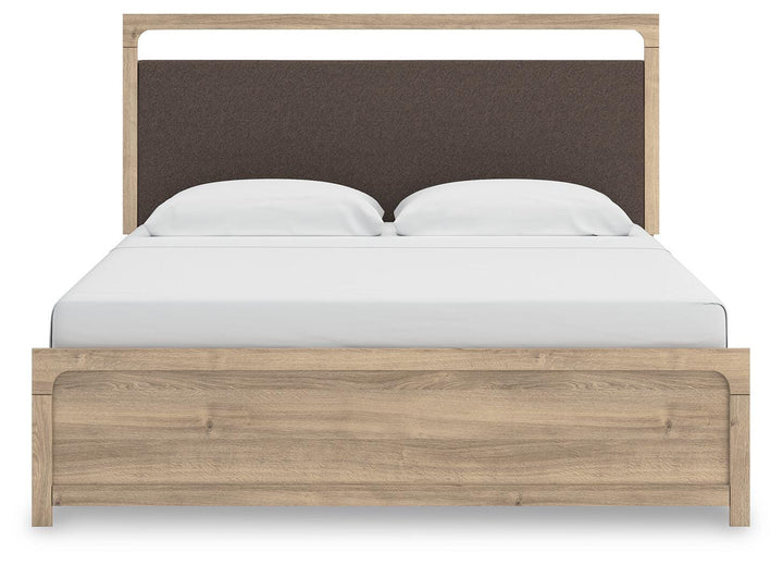 Kinlanni King Upholstered Panel Bed - Light Brown (3)