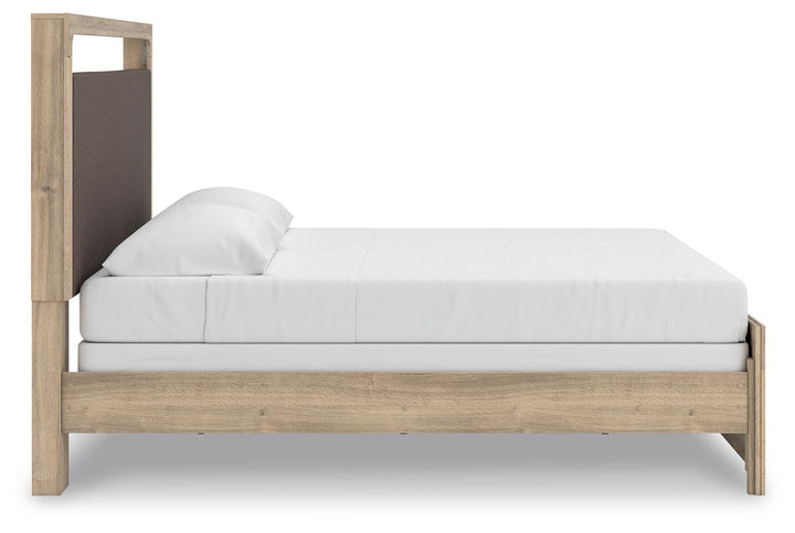 Kinlanni King Upholstered Panel Bed - Light Brown (5)