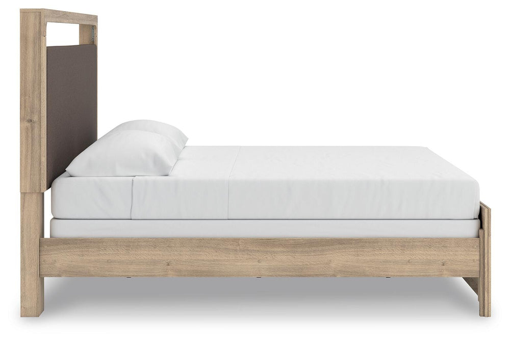 Kinlanni King Upholstered Panel Bed - Light Brown (5)