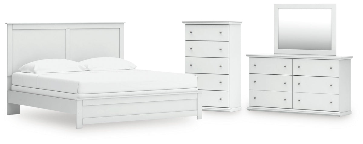 Bostwick Shoals King Panel Bed, Dresser, Mirror and Chest - White (1)