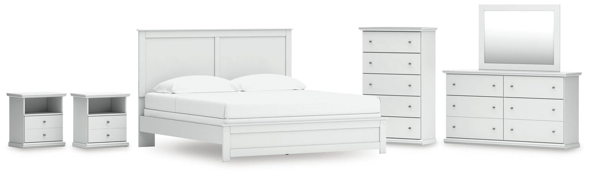 Bostwick Shoals King Panel Bed, Dresser, Mirror, Chest and 2 Nightstands - White (1)