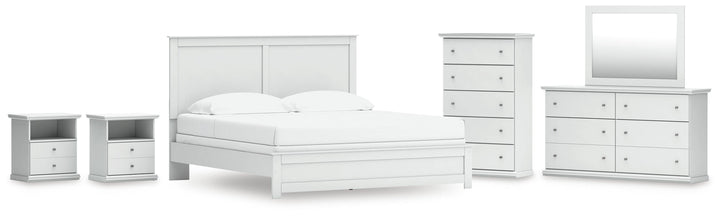 Bostwick Shoals King Panel Bed, Dresser, Mirror, Chest and 2 Nightstands - White (1)
