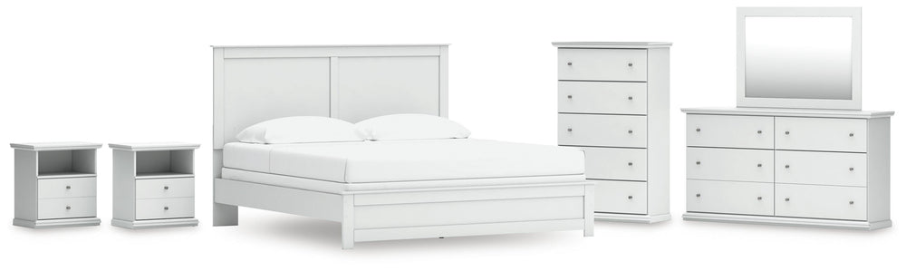 Bostwick Shoals King Panel Bed, Dresser, Mirror, Chest and 2 Nightstands - White (1)