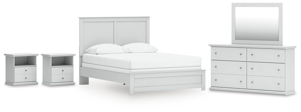 Bostwick Shoals Queen Panel Bed, Dresser, Mirror and 2 Nightstands - White (1)