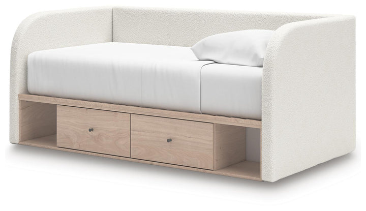 Arloster Twin Upholstered Day Bed with Storage - Beige (3)
