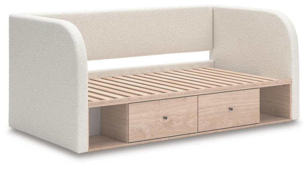 Arloster Twin Upholstered Day Bed with Storage - Beige (4)