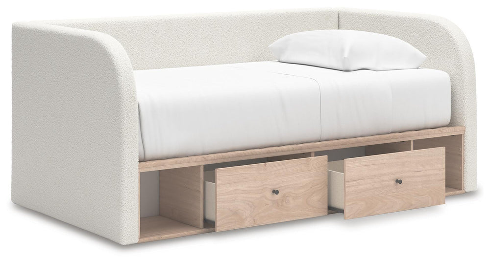 Arloster Twin Upholstered Day Bed with Storage - Beige (5)
