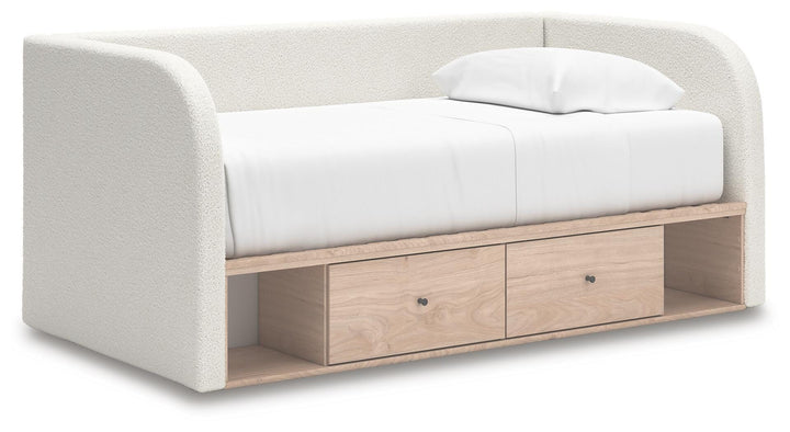 Arloster Twin Upholstered Day Bed with Storage - Beige (1)
