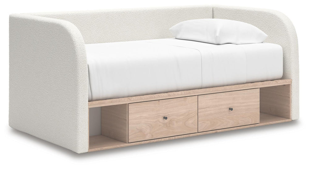 Arloster Twin Upholstered Day Bed with Storage - Beige (1)