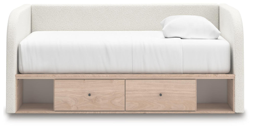 Arloster Twin Upholstered Day Bed with Storage - Beige (6)