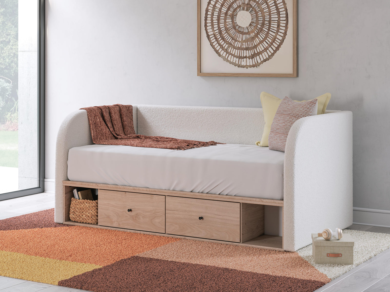 Arloster Twin Upholstered Day Bed with Storage - Beige (2)