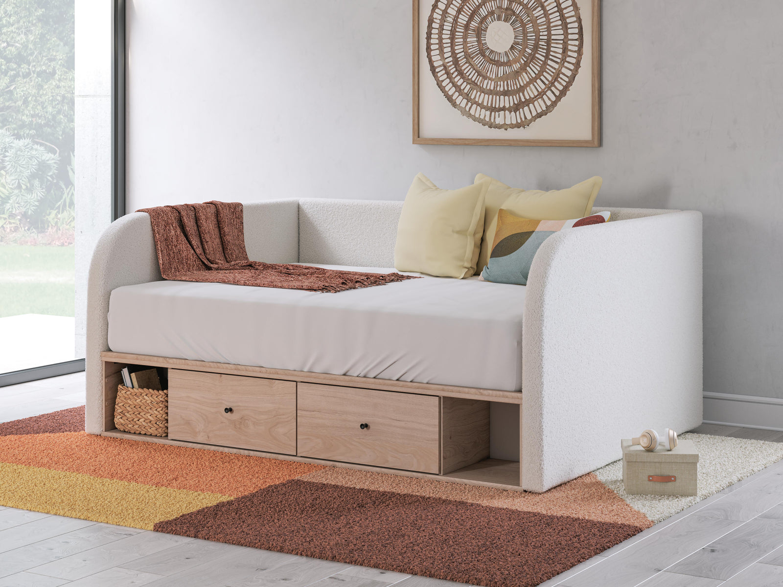 Arloster Full Upholstered Day Bed with Storage - Beige (1)