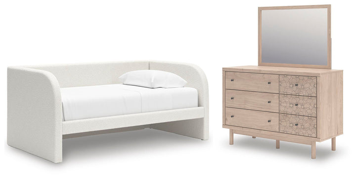 Arloster Twin Upholstered Day Bed, Dresser and Mirror (1)