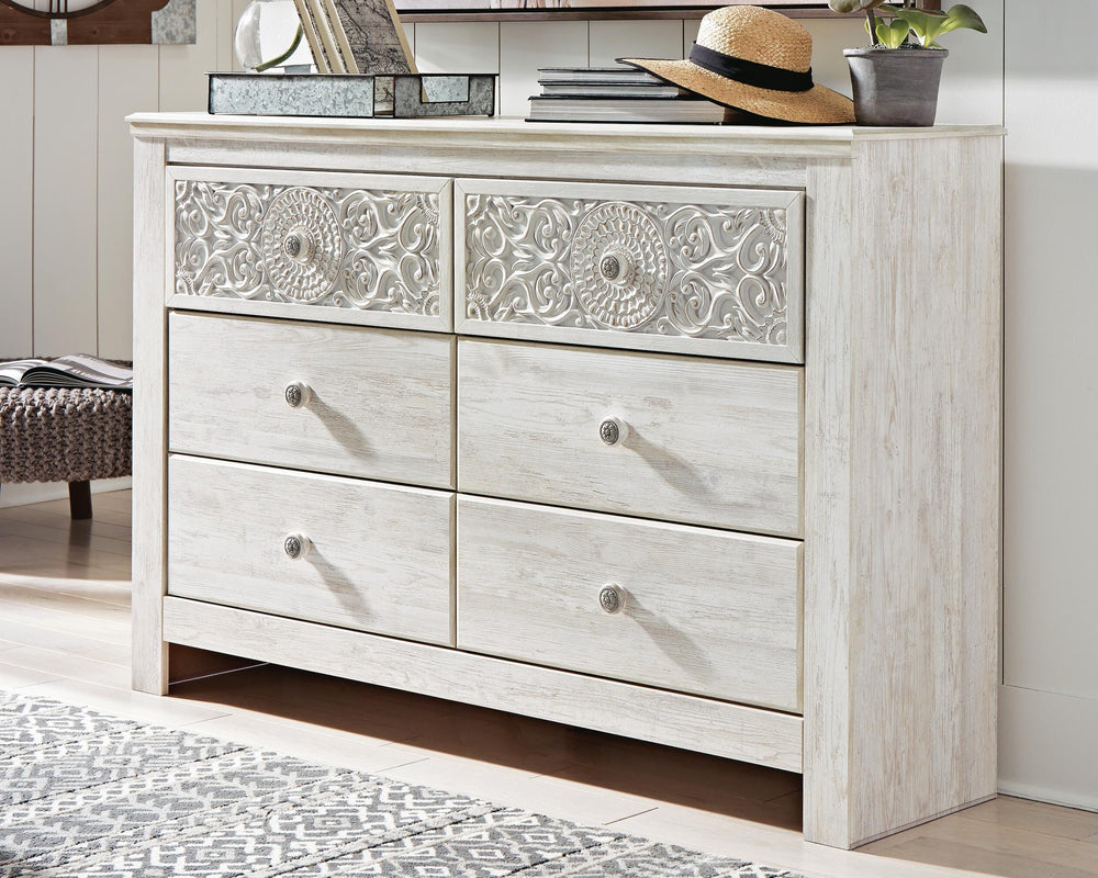 Paxberry Full Panel Bed, Dresser and Nightstand - Whitewash (18)