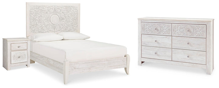 Paxberry Full Panel Bed, Dresser and Nightstand - Whitewash (1)