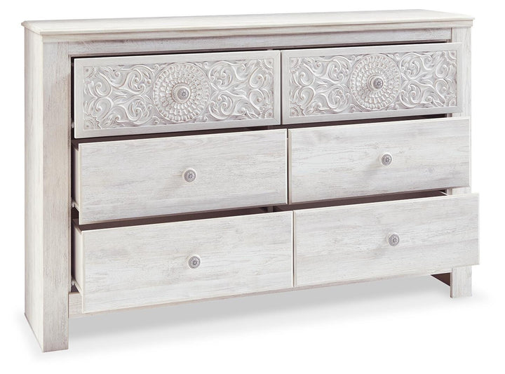 Paxberry Full Panel Bed, Dresser and Nightstand - Whitewash (4)