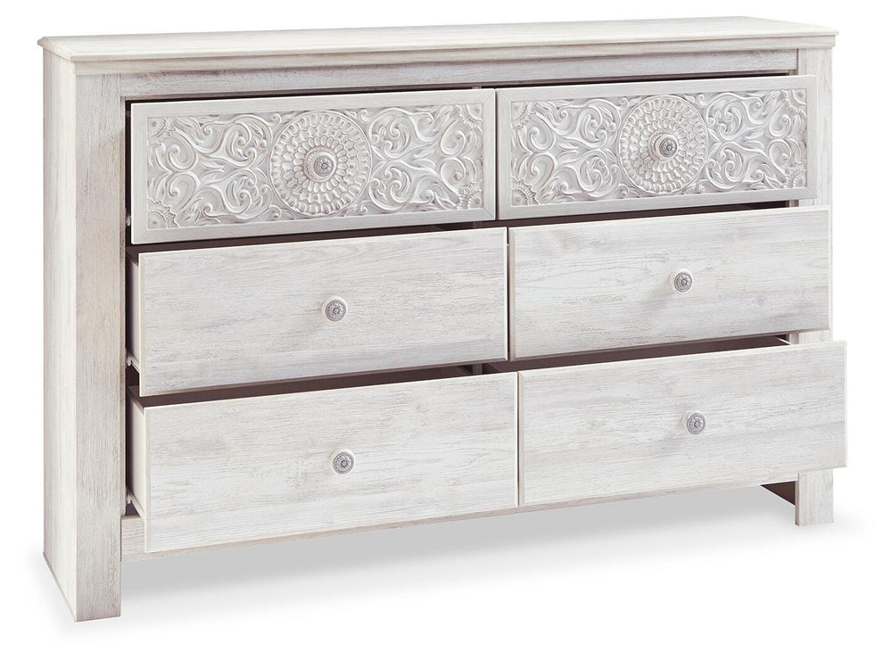 Paxberry Full Panel Bed, Dresser and Nightstand - Whitewash (4)