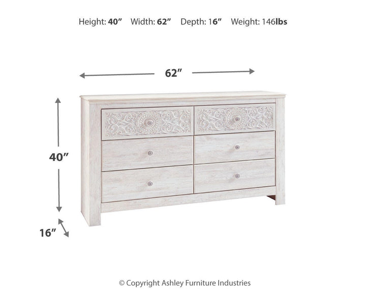 Paxberry Full Panel Bed, Dresser and Nightstand - Whitewash (15)