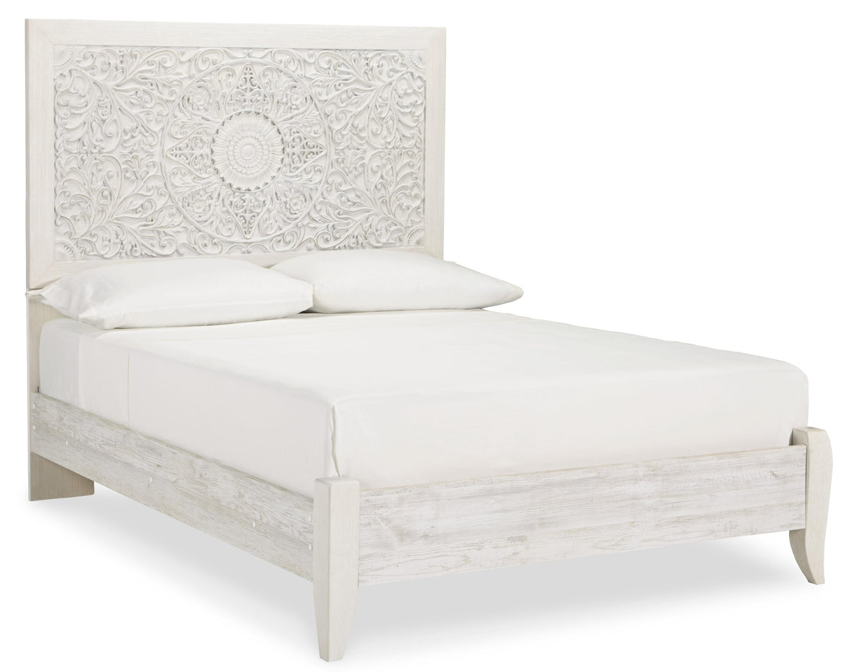 Paxberry Full Panel Bed, Dresser, Mirror and Chest - Whitewash (2)