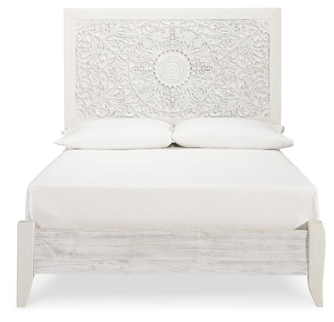 Paxberry Full Panel Bed and Nightstand - Whitewash (2)