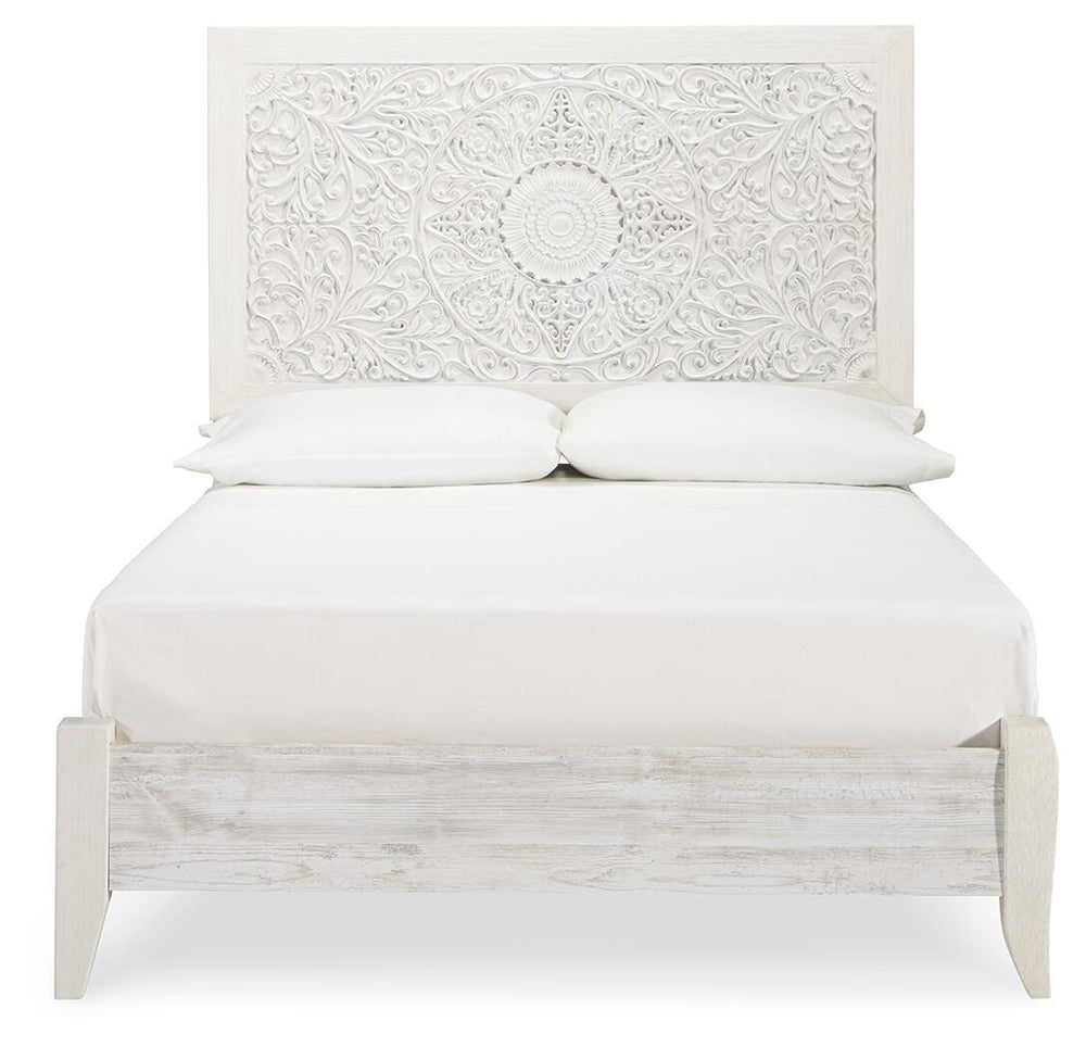 Paxberry Full Panel Bed and Nightstand - Whitewash (2)