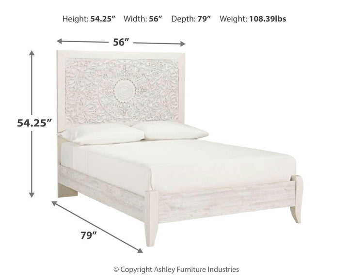 Paxberry Full Panel Bed, Dresser, Mirror and Chest - Whitewash (4)