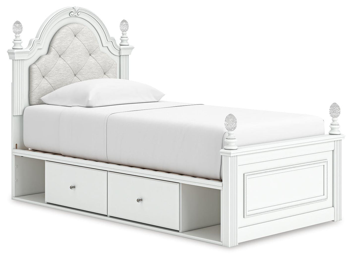 Kozlani Twin Upholstered Panel Bed with Storage - White (1)