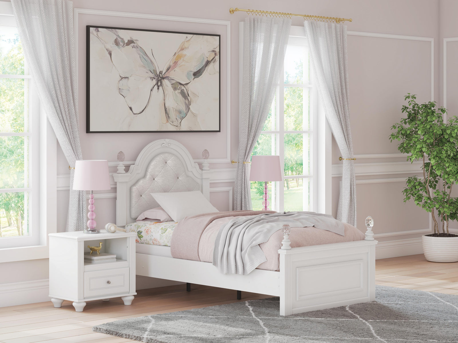 Kozlani Twin Upholstered Panel Bed - White (2)