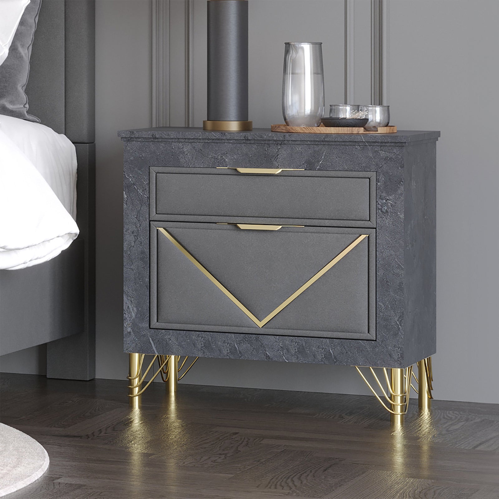 Symmetry 2 Drawer Nightstand-Charcoal