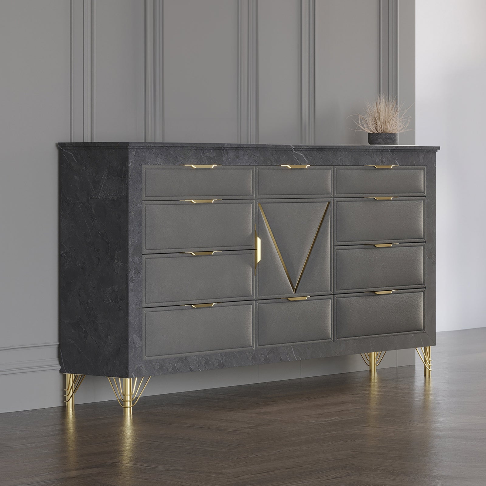Symmetry 10 Drawer Dresser-Charcoal