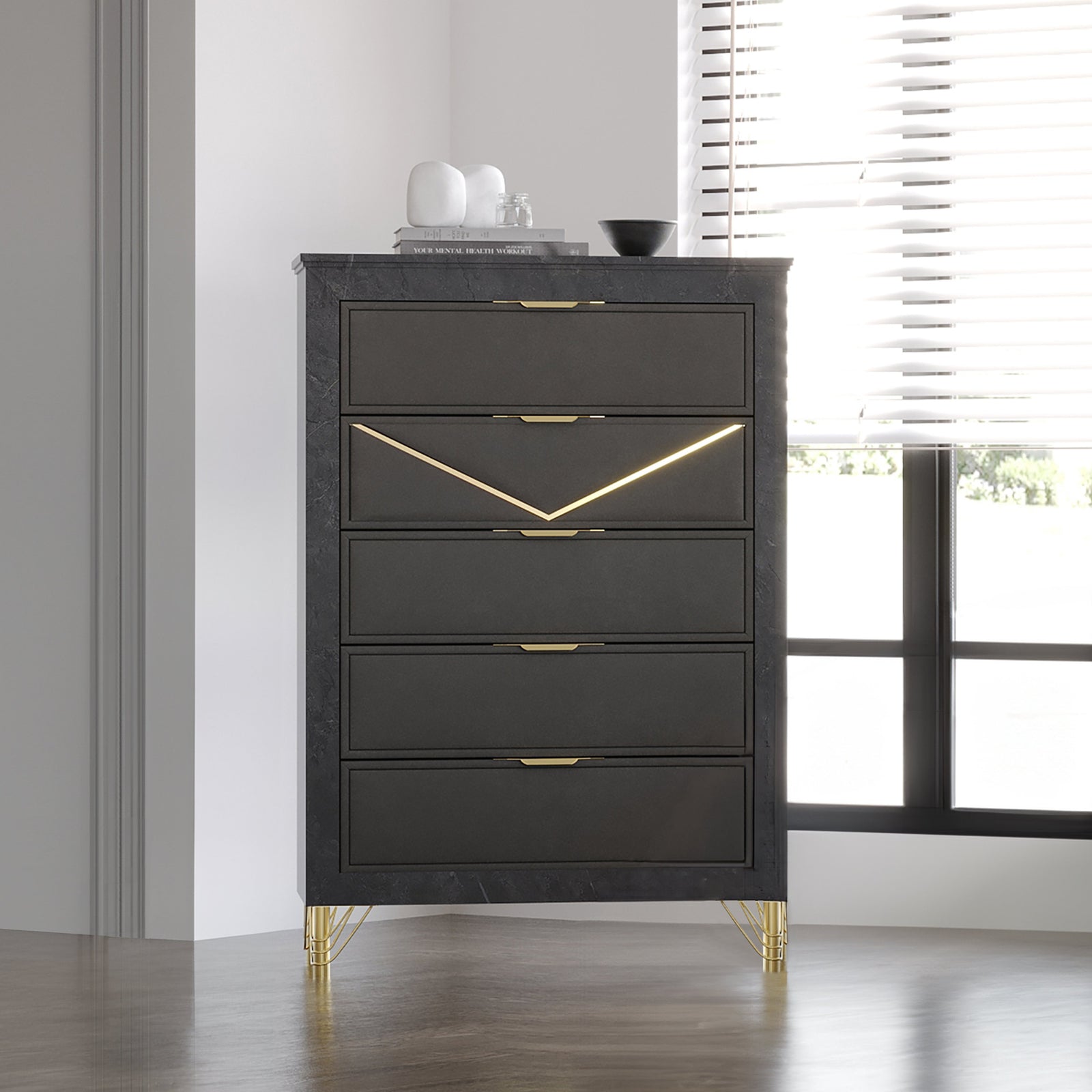 Symmetry 5 Drawer Chest-Charcoal