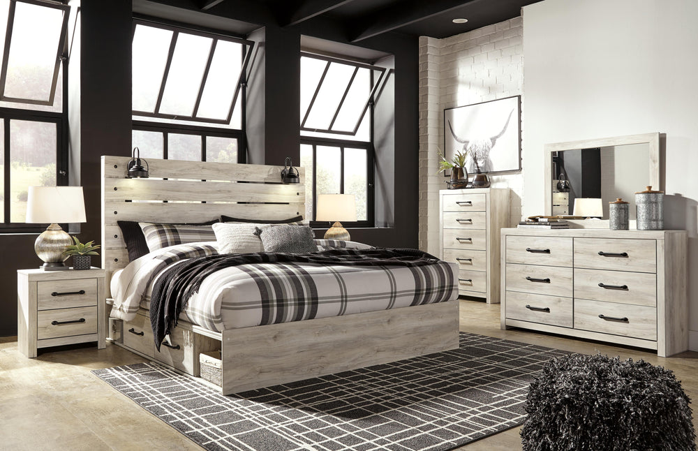 Cambeck King Panel Bed with Storage, Dresser, Mirror, Chest and 2 Nightstands - Whitewash (1)