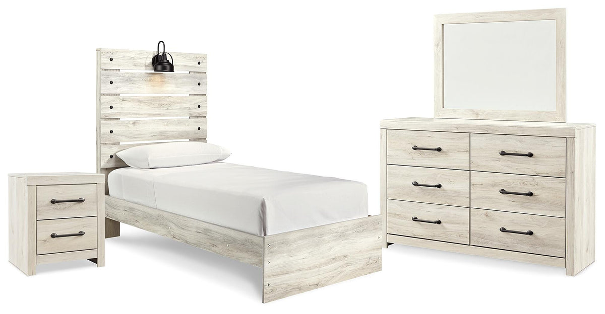 Cambeck Twin Panel Bed, Dresser, Mirror and Nightstand - Whitewash (1)