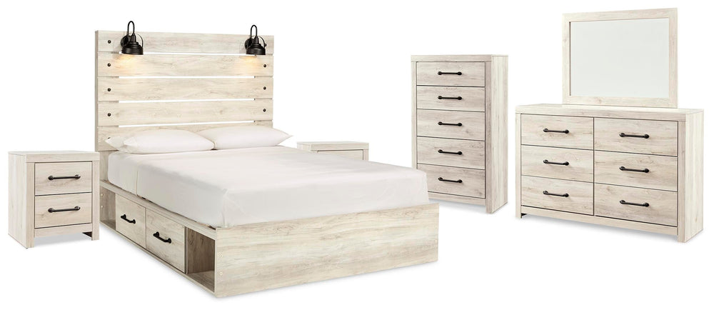 Cambeck Queen Panel Bed with Storage, Dresser, Mirror and 2 Nightstands - Whitewash (2)