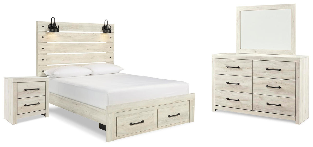 Cambeck Queen Panel Storage Bed, Dresser, Mirror and Nightstand - Whitewash (1)