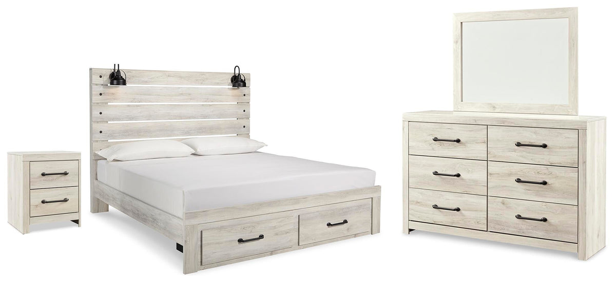 Cambeck King Panel Storage Bed, Dresser, Mirror and Nightstand - Whitewash (1)