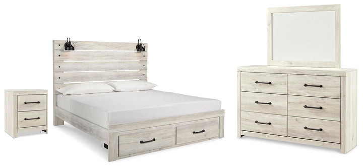 Cambeck King Panel Storage Bed, Dresser, Mirror and Nightstand - Whitewash (1)