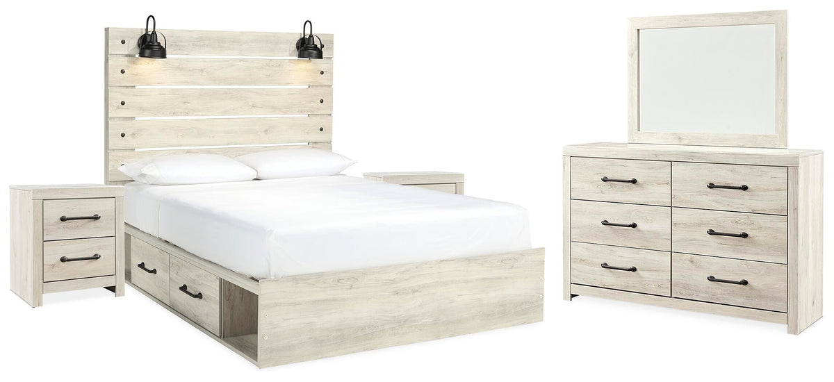 Cambeck Queen Panel Bed with Storage, Dresser, Mirror and 2 Nightstands - Whitewash (2)