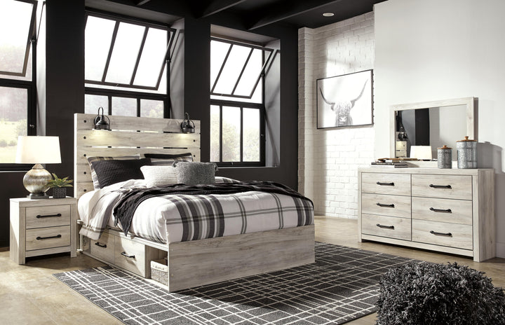 Cambeck Queen Panel Bed with Storage, Dresser and Mirror - Whitewash (1)